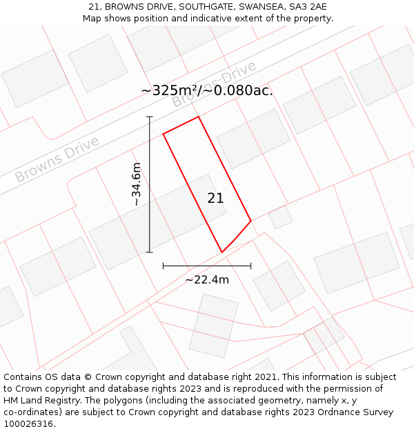 21, BROWNS DRIVE, SOUTHGATE, SWANSEA, SA3 2AE: Plot and title map