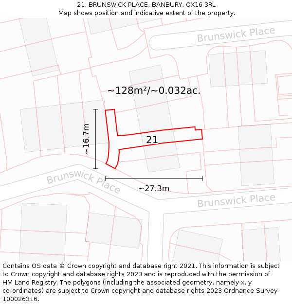 21, BRUNSWICK PLACE, BANBURY, OX16 3RL: Plot and title map