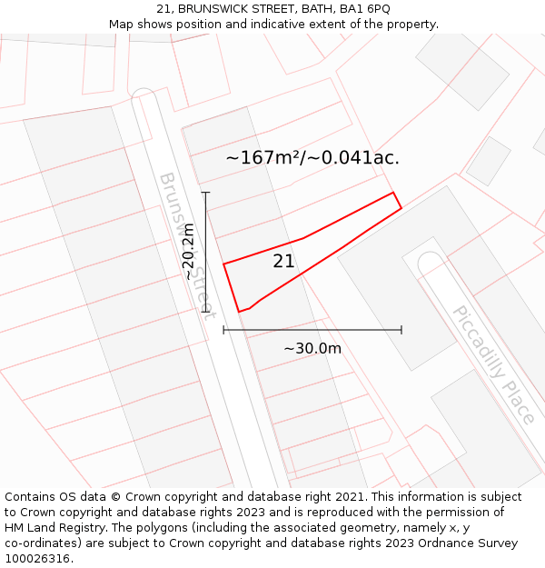 21, BRUNSWICK STREET, BATH, BA1 6PQ: Plot and title map
