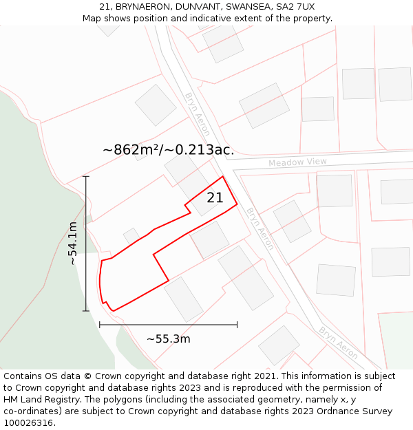 21, BRYNAERON, DUNVANT, SWANSEA, SA2 7UX: Plot and title map