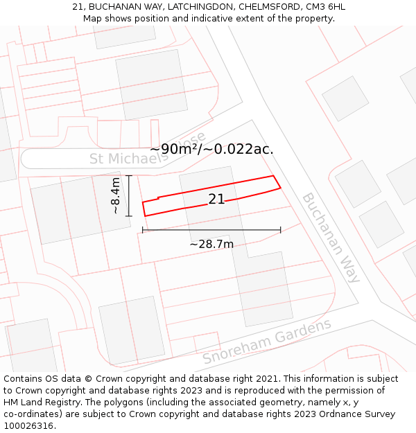 21, BUCHANAN WAY, LATCHINGDON, CHELMSFORD, CM3 6HL: Plot and title map