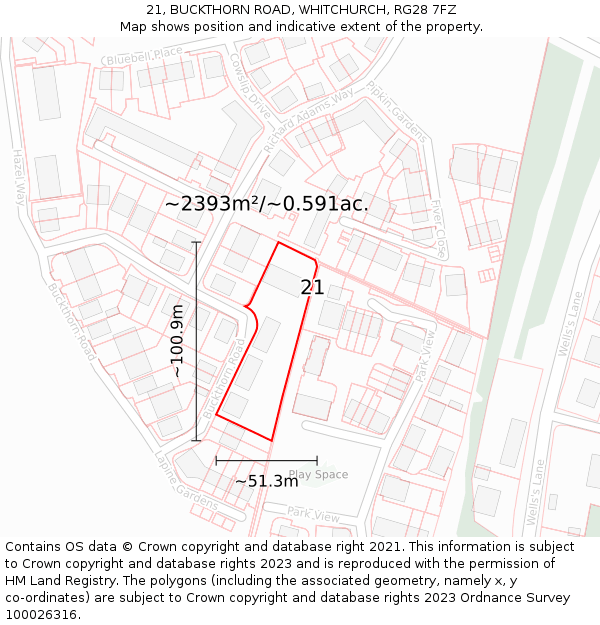 21, BUCKTHORN ROAD, WHITCHURCH, RG28 7FZ: Plot and title map