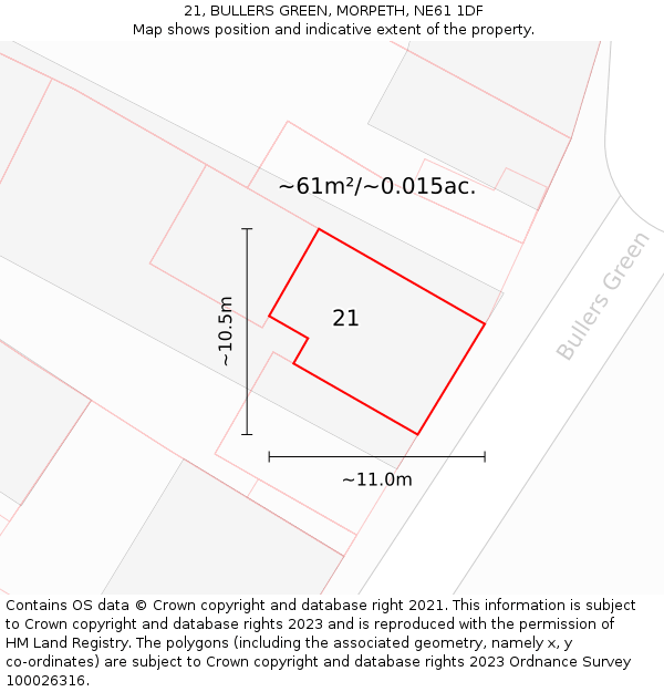 21, BULLERS GREEN, MORPETH, NE61 1DF: Plot and title map