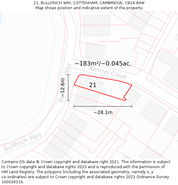 21, BULLFINCH WAY, COTTENHAM, CAMBRIDGE, CB24 8AW: Plot and title map