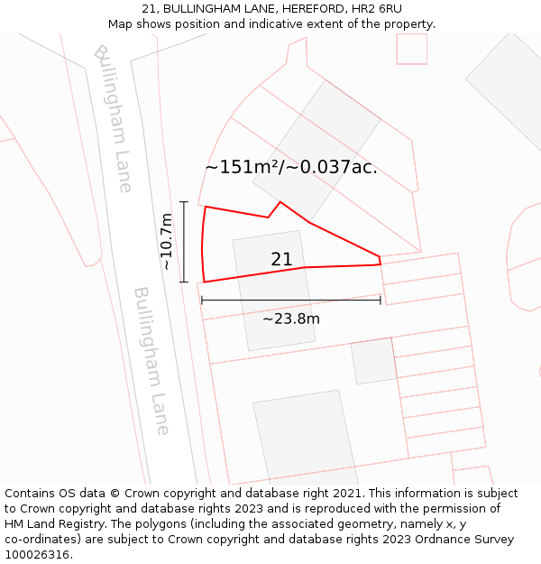21, BULLINGHAM LANE, HEREFORD, HR2 6RU: Plot and title map
