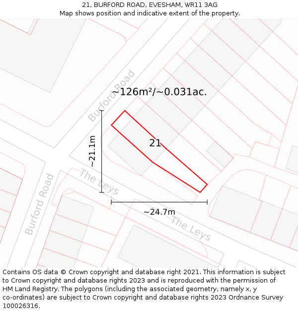 21, BURFORD ROAD, EVESHAM, WR11 3AG: Plot and title map