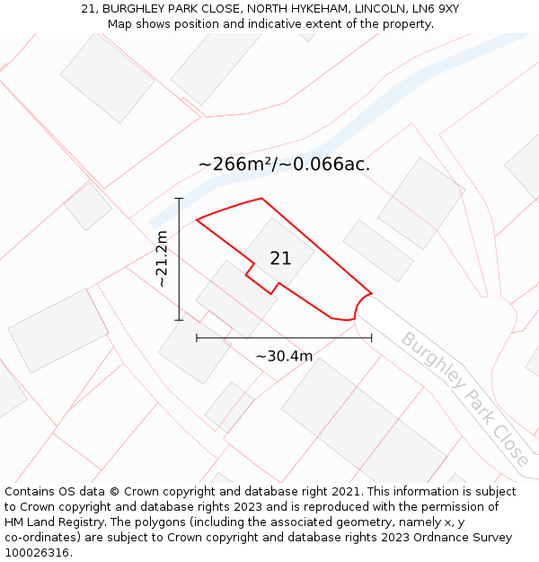 21, BURGHLEY PARK CLOSE, NORTH HYKEHAM, LINCOLN, LN6 9XY: Plot and title map