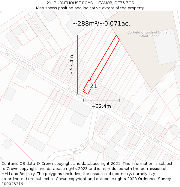 21, BURNTHOUSE ROAD, HEANOR, DE75 7GS: Plot and title map