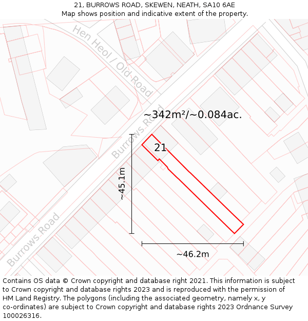 21, BURROWS ROAD, SKEWEN, NEATH, SA10 6AE: Plot and title map