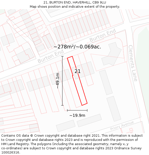 21, BURTON END, HAVERHILL, CB9 9LU: Plot and title map