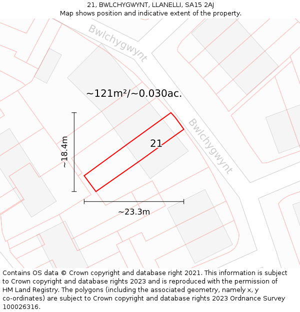 21, BWLCHYGWYNT, LLANELLI, SA15 2AJ: Plot and title map