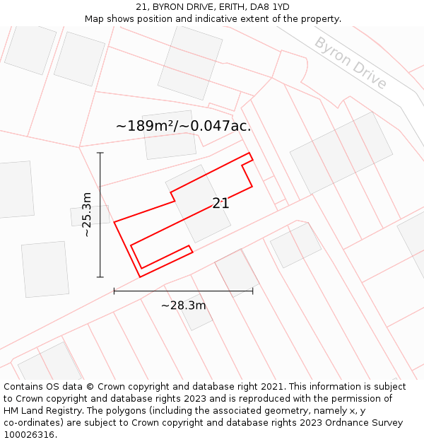 21, BYRON DRIVE, ERITH, DA8 1YD: Plot and title map