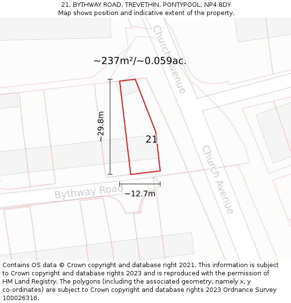 21, BYTHWAY ROAD, TREVETHIN, PONTYPOOL, NP4 8DY: Plot and title map