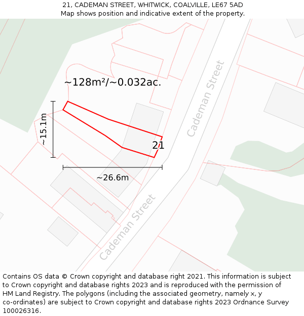 21, CADEMAN STREET, WHITWICK, COALVILLE, LE67 5AD: Plot and title map
