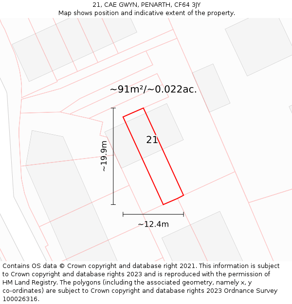 21, CAE GWYN, PENARTH, CF64 3JY: Plot and title map