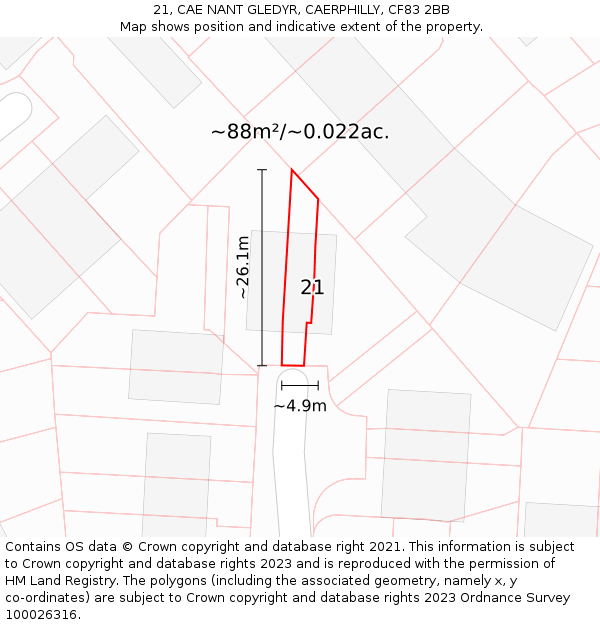 21, CAE NANT GLEDYR, CAERPHILLY, CF83 2BB: Plot and title map