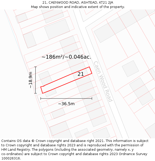 21, CAENWOOD ROAD, ASHTEAD, KT21 2JA: Plot and title map