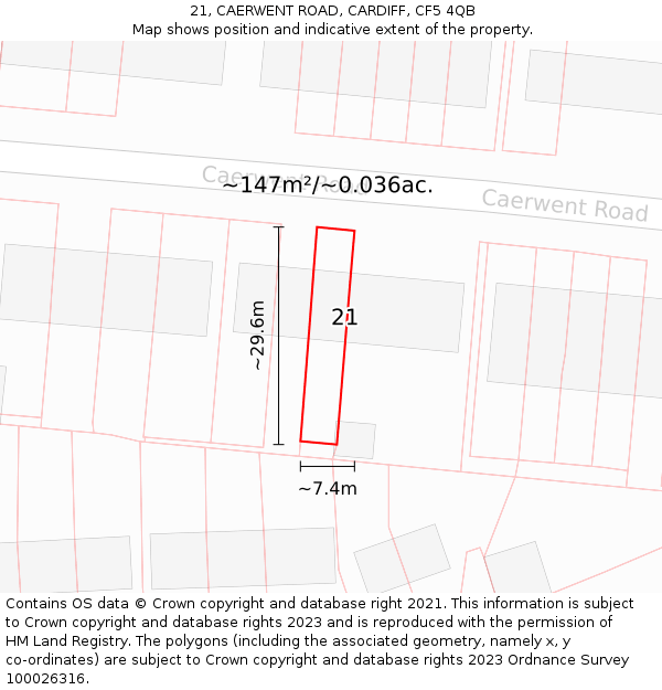 21, CAERWENT ROAD, CARDIFF, CF5 4QB: Plot and title map