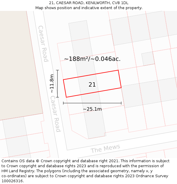 21, CAESAR ROAD, KENILWORTH, CV8 1DL: Plot and title map