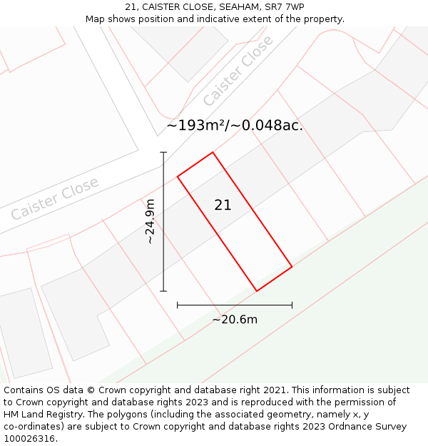 21, CAISTER CLOSE, SEAHAM, SR7 7WP: Plot and title map