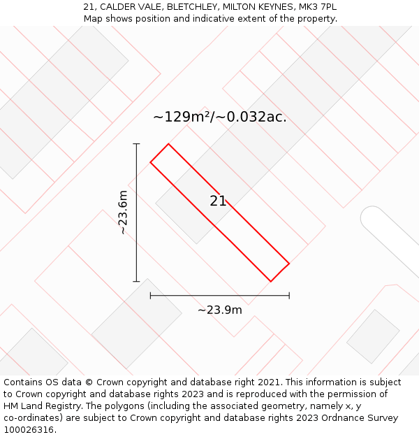21, CALDER VALE, BLETCHLEY, MILTON KEYNES, MK3 7PL: Plot and title map