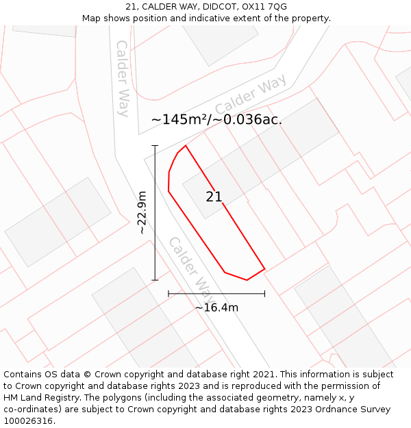 21, CALDER WAY, DIDCOT, OX11 7QG: Plot and title map