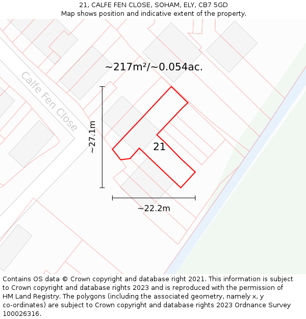 21, CALFE FEN CLOSE, SOHAM, ELY, CB7 5GD: Plot and title map