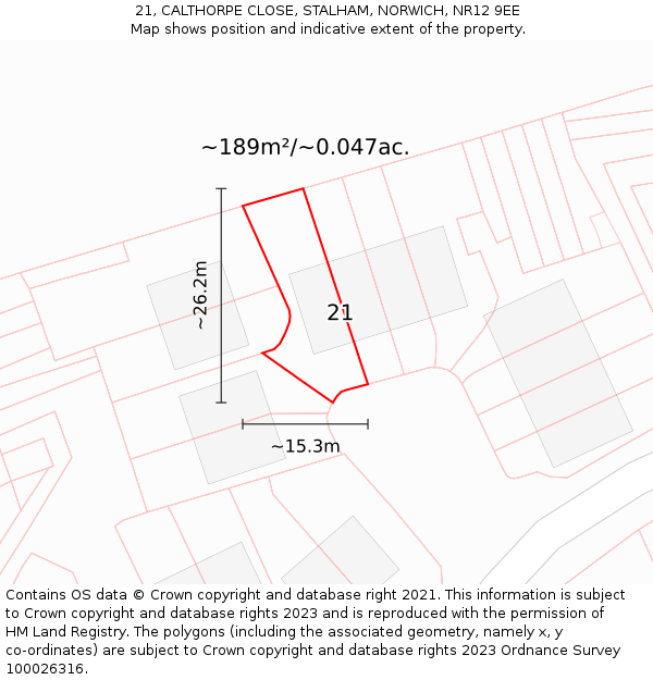 21, CALTHORPE CLOSE, STALHAM, NORWICH, NR12 9EE: Plot and title map