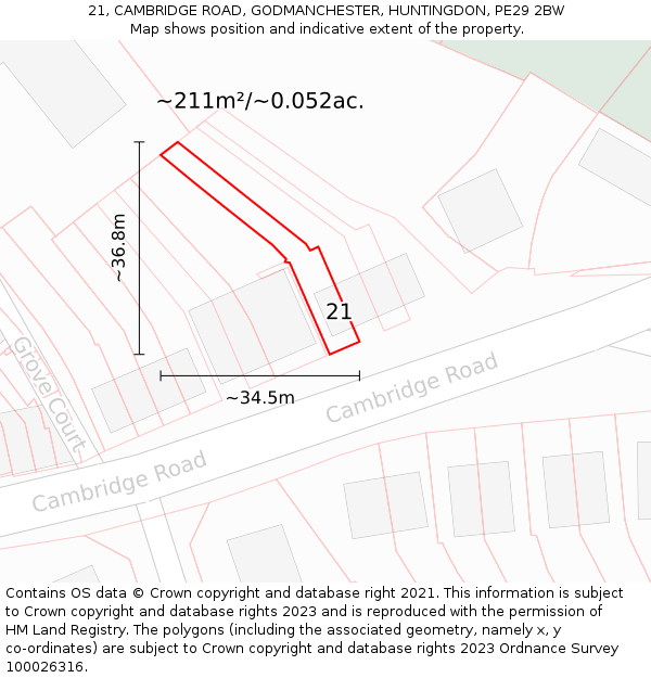 21, CAMBRIDGE ROAD, GODMANCHESTER, HUNTINGDON, PE29 2BW: Plot and title map