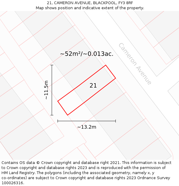 21, CAMERON AVENUE, BLACKPOOL, FY3 8RF: Plot and title map