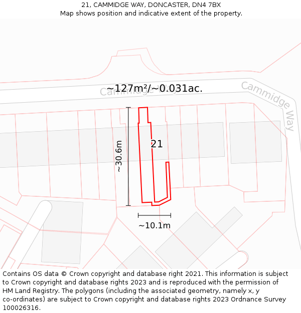 21, CAMMIDGE WAY, DONCASTER, DN4 7BX: Plot and title map