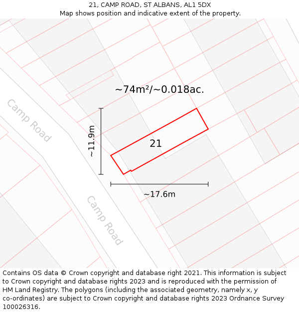 21, CAMP ROAD, ST ALBANS, AL1 5DX: Plot and title map