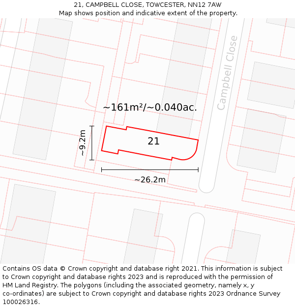 21, CAMPBELL CLOSE, TOWCESTER, NN12 7AW: Plot and title map