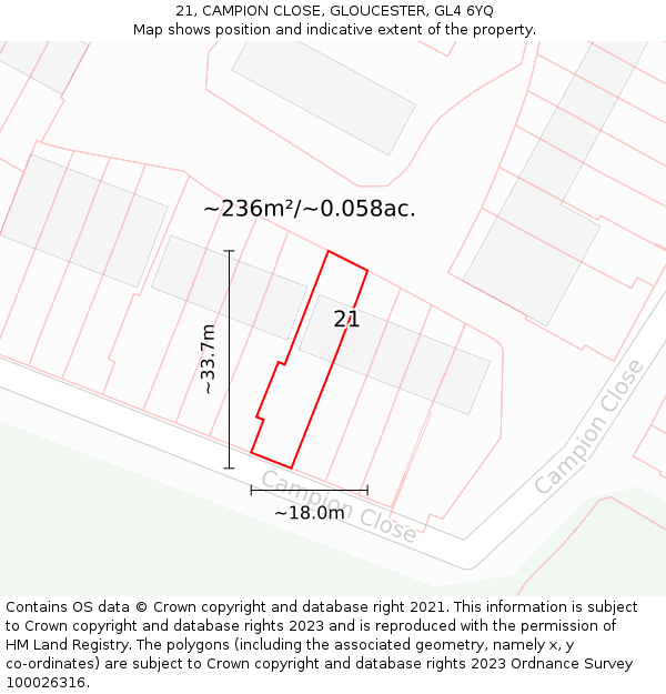21, CAMPION CLOSE, GLOUCESTER, GL4 6YQ: Plot and title map