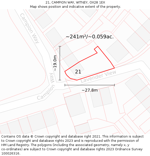 21, CAMPION WAY, WITNEY, OX28 1EX: Plot and title map