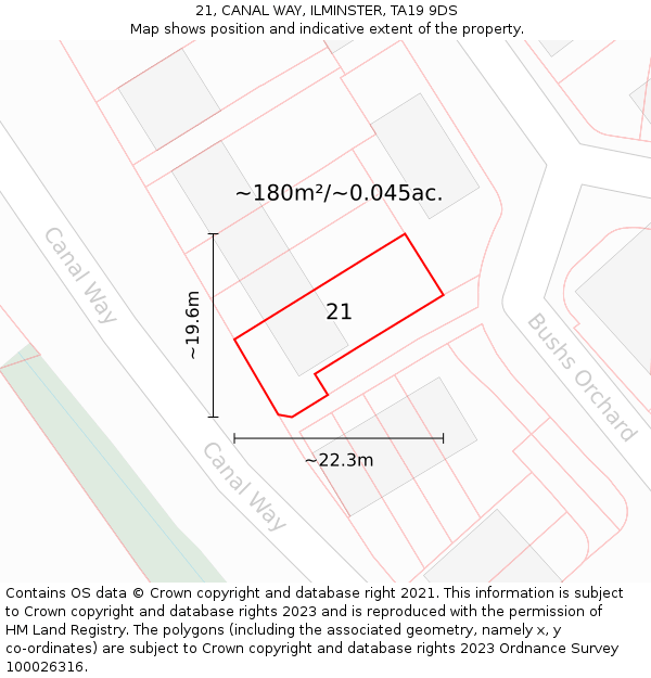 21, CANAL WAY, ILMINSTER, TA19 9DS: Plot and title map