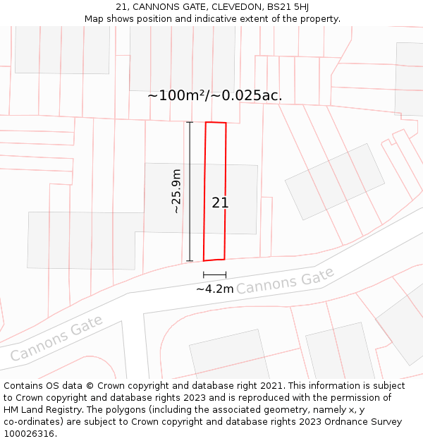21, CANNONS GATE, CLEVEDON, BS21 5HJ: Plot and title map