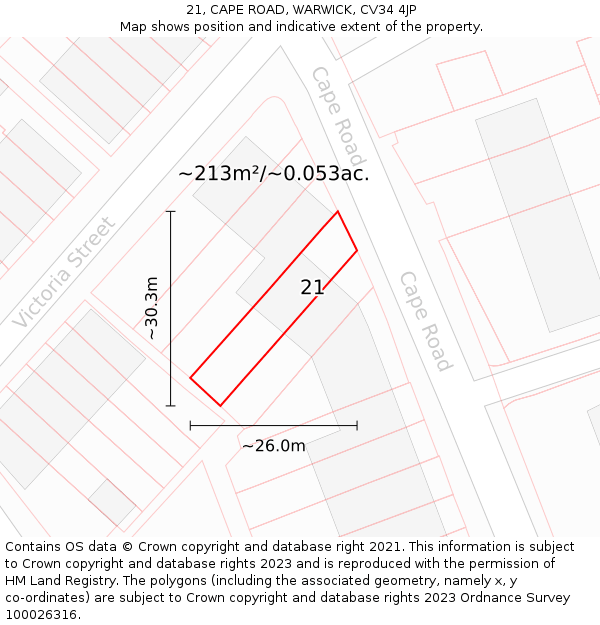 21, CAPE ROAD, WARWICK, CV34 4JP: Plot and title map