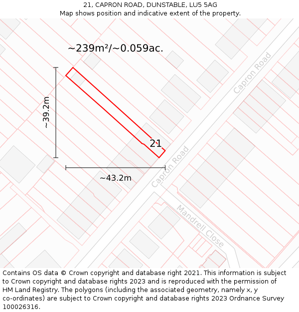 21, CAPRON ROAD, DUNSTABLE, LU5 5AG: Plot and title map