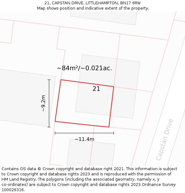21, CAPSTAN DRIVE, LITTLEHAMPTON, BN17 6RW: Plot and title map