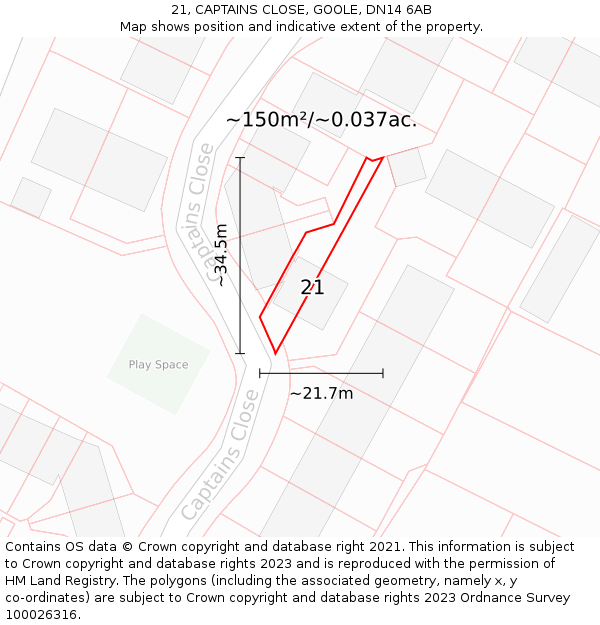 21, CAPTAINS CLOSE, GOOLE, DN14 6AB: Plot and title map