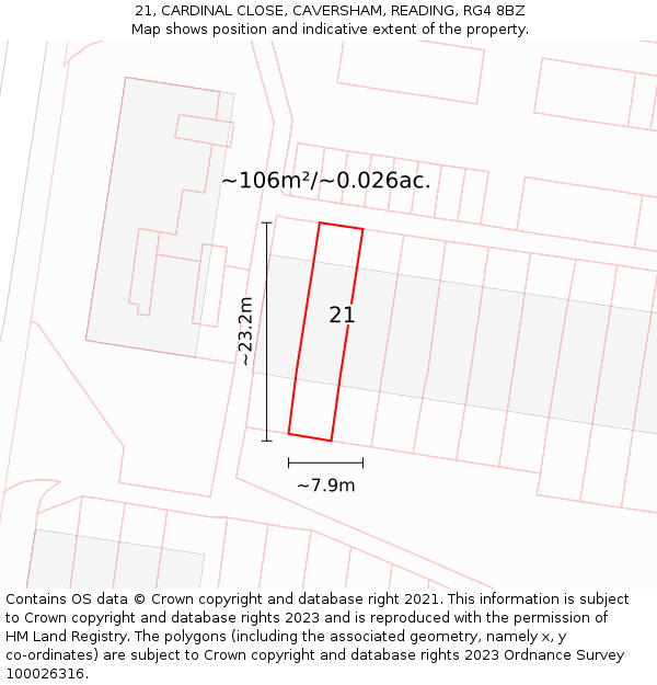 21, CARDINAL CLOSE, CAVERSHAM, READING, RG4 8BZ: Plot and title map