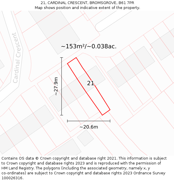 21, CARDINAL CRESCENT, BROMSGROVE, B61 7PR: Plot and title map