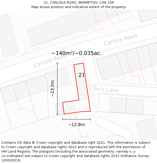 21, CARLISLE ROAD, BRAMPTON, CA8 1SR: Plot and title map