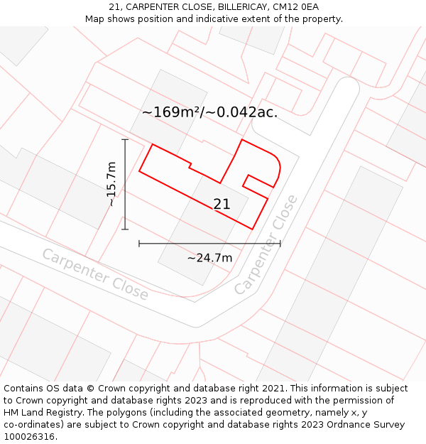 21, CARPENTER CLOSE, BILLERICAY, CM12 0EA: Plot and title map