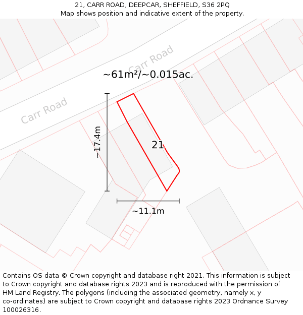 21, CARR ROAD, DEEPCAR, SHEFFIELD, S36 2PQ: Plot and title map
