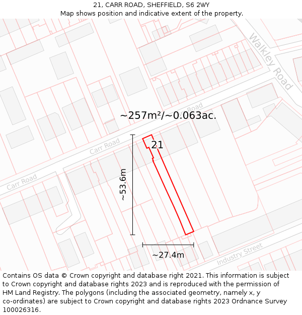 21, CARR ROAD, SHEFFIELD, S6 2WY: Plot and title map