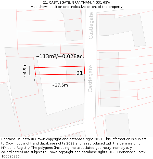 21, CASTLEGATE, GRANTHAM, NG31 6SW: Plot and title map