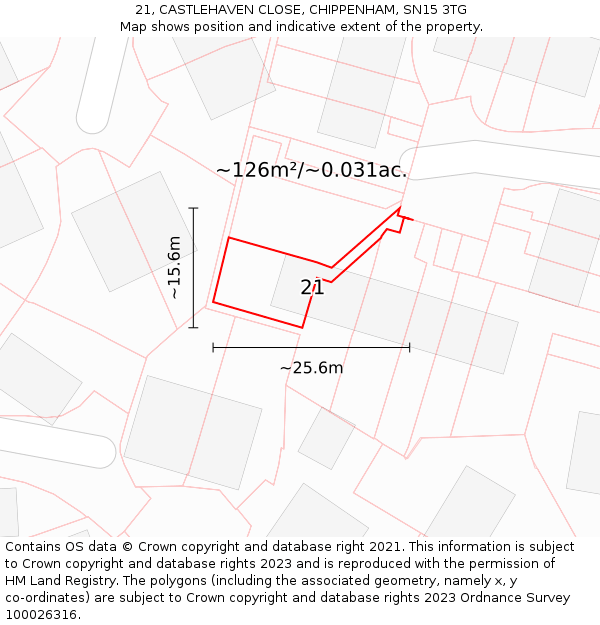 21, CASTLEHAVEN CLOSE, CHIPPENHAM, SN15 3TG: Plot and title map