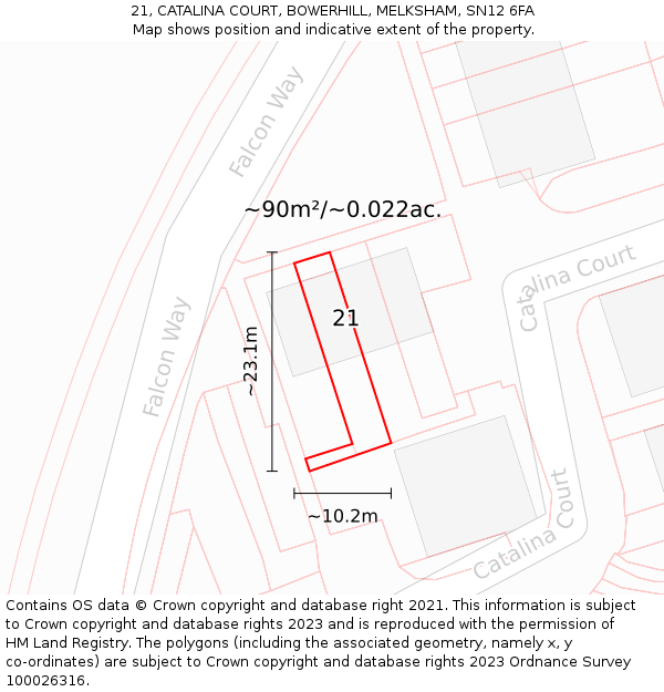 21, CATALINA COURT, BOWERHILL, MELKSHAM, SN12 6FA: Plot and title map